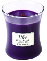 WoodWick Spiced Blackberry dišeča sveča z lesenim stenjem 275 g