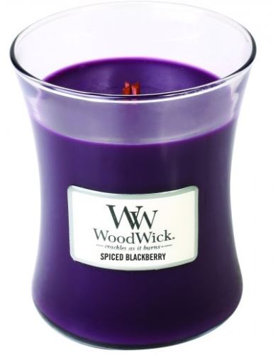 WoodWick Spiced Blackberry dišeča sveča z lesenim stenjem 275 g
