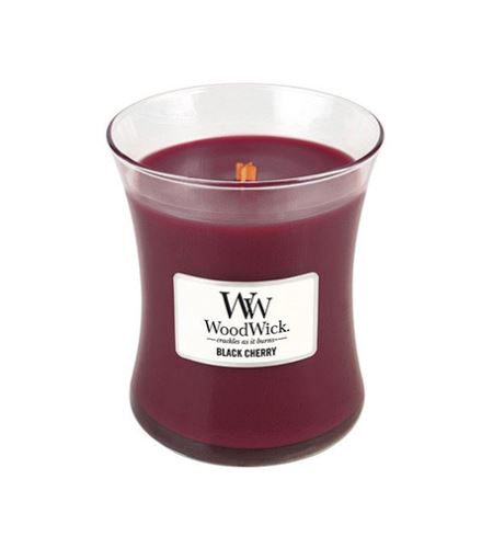 WoodWick Black Cherry dišeča sveča z lesenim stenjem 275 g
