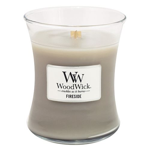 WoodWick Fireside dišeča sveča z lesenim stenjem 275 g