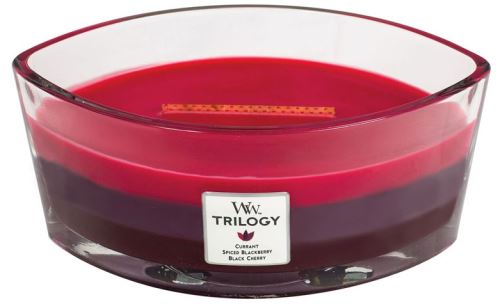 WoodWick Trilogy Sun Ripened Berries dišeča sveča z lesenim stenjem 453,6 g