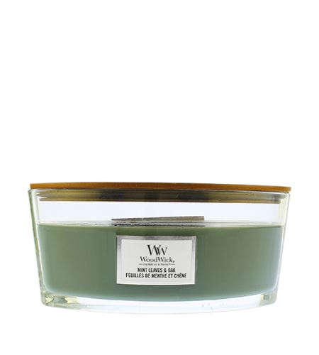 WoodWick Mint Leaves & Oak dišeča sveča z lesenim stenjem 453,6 g