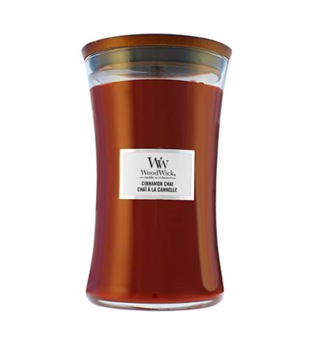 WoodWick Cinnamon Chai dišeča sveča z lesenim stenjem 609,5 g