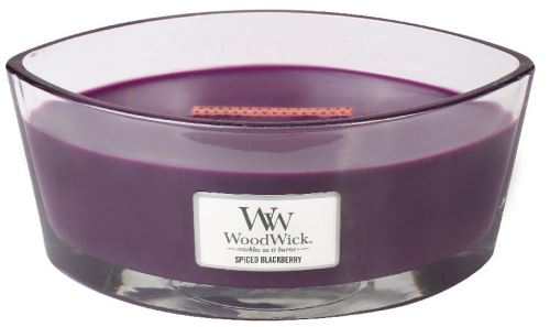 WoodWick Spiced Blackberry dišeča sveča z lesenim stenjem 453,6 g