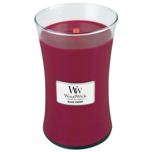 WoodWick Black Cherry dišeča sveča z lesenim stenjem 609,5 g