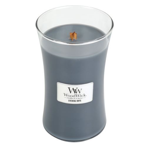 WoodWick Evening Onyx dišeča sveča z lesenim stenjem 609,5 g