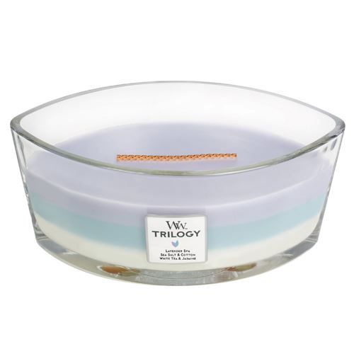 WoodWick Calming Retreat dišeča sveča z lesenim stenjem 453,6 g
