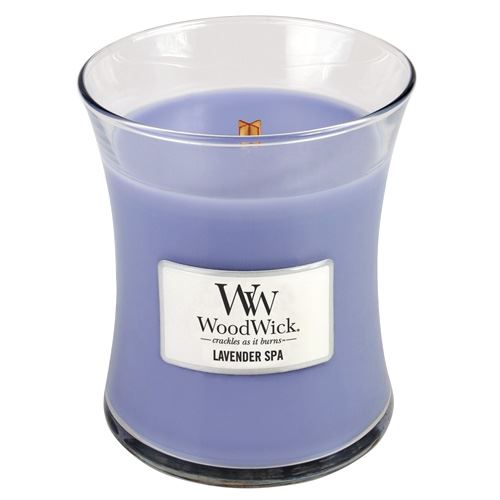 WoodWick Lavender Spa dišeča sveča z lesenim stenjem 275 g