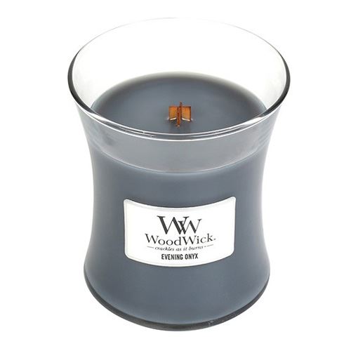 WoodWick Evening Onyx dišeča sveča z lesenim stenjem 275 g