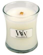 WoodWick White Tea & Jasmine dišeča sveča z lesenim stenjem 85 g