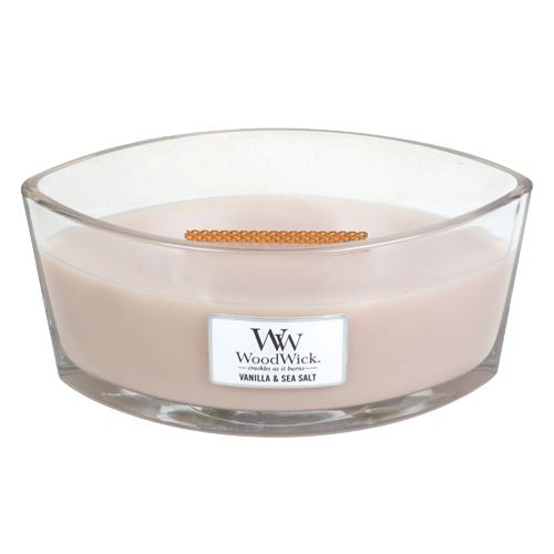 WoodWick Vanilla & Sea Salt dišeča sveča z lesenim stenjem 453,6 g