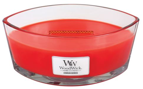 WoodWick Crimson Berries dišeča sveča z lesenim stenjem 453,6 g