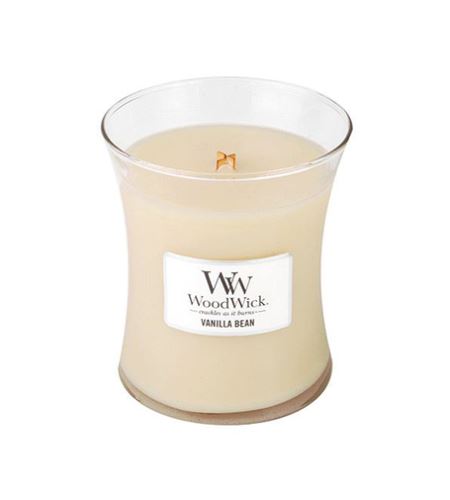 WoodWick Vanilla Bean dišeča sveča z lesenim stenjem 275 g