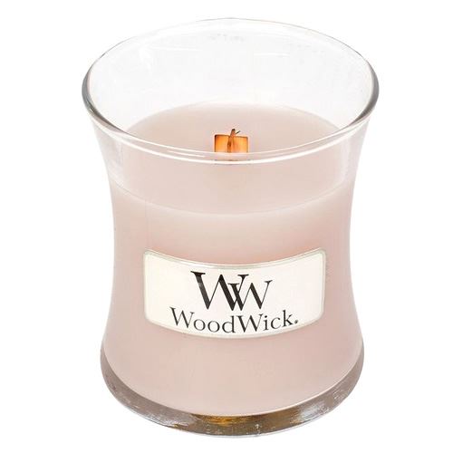 WoodWick Vanilla & Sea Salt dišeča sveča z lesenim stenjem 85 g