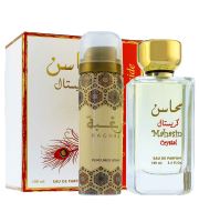 Lattafa Mahasin Crystal darilni komplet za ženske parfumska voda 100 ml + deospray 50 ml